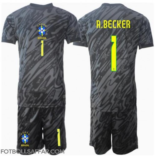 Brasilien Alisson Becker #1 Målvakt Bortadräkt Barn Copa America 2024 Kortärmad (+ Korta byxor)